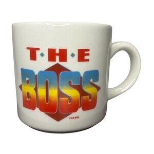 Vtg Western The Boss Mug Montana Skyline 1990s Rainbow  Cowboy Coffee Cup